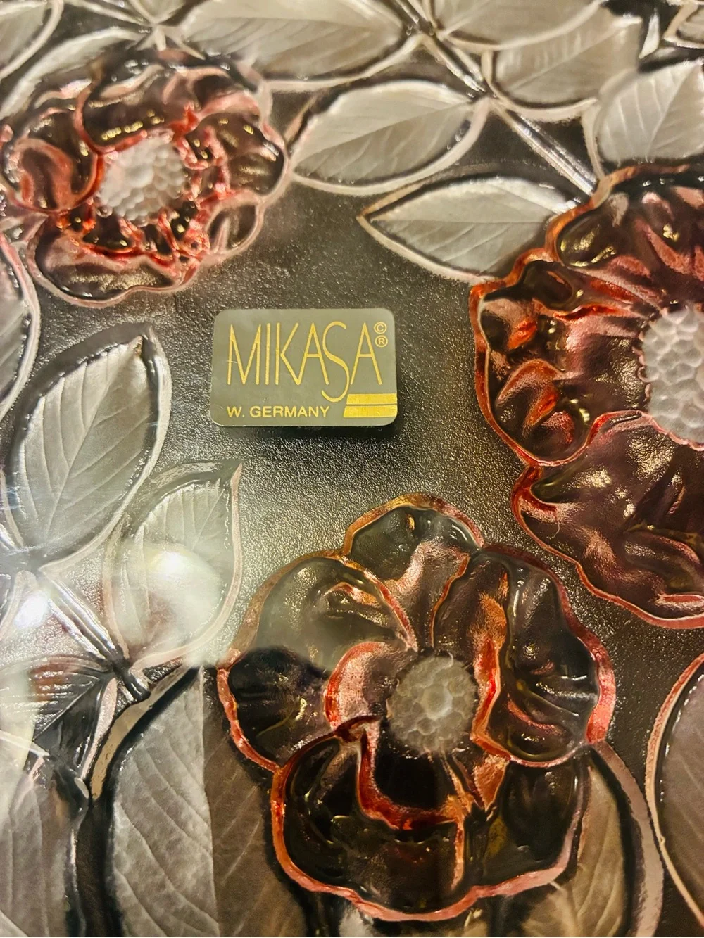 Vintage Mikasa Rosella Walther Pink Glass Platter With Frosted and Pink Flowers